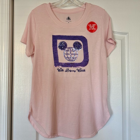 Disney Tops - Walt Disney World Pink Purple Reversible Sequins Top Size M NWT